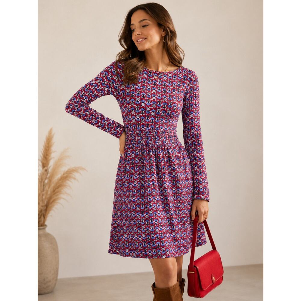 Boden Abigail Floral Jersey Long Sleeve Dress Size 6 Long 6L Fit Flare Pockets